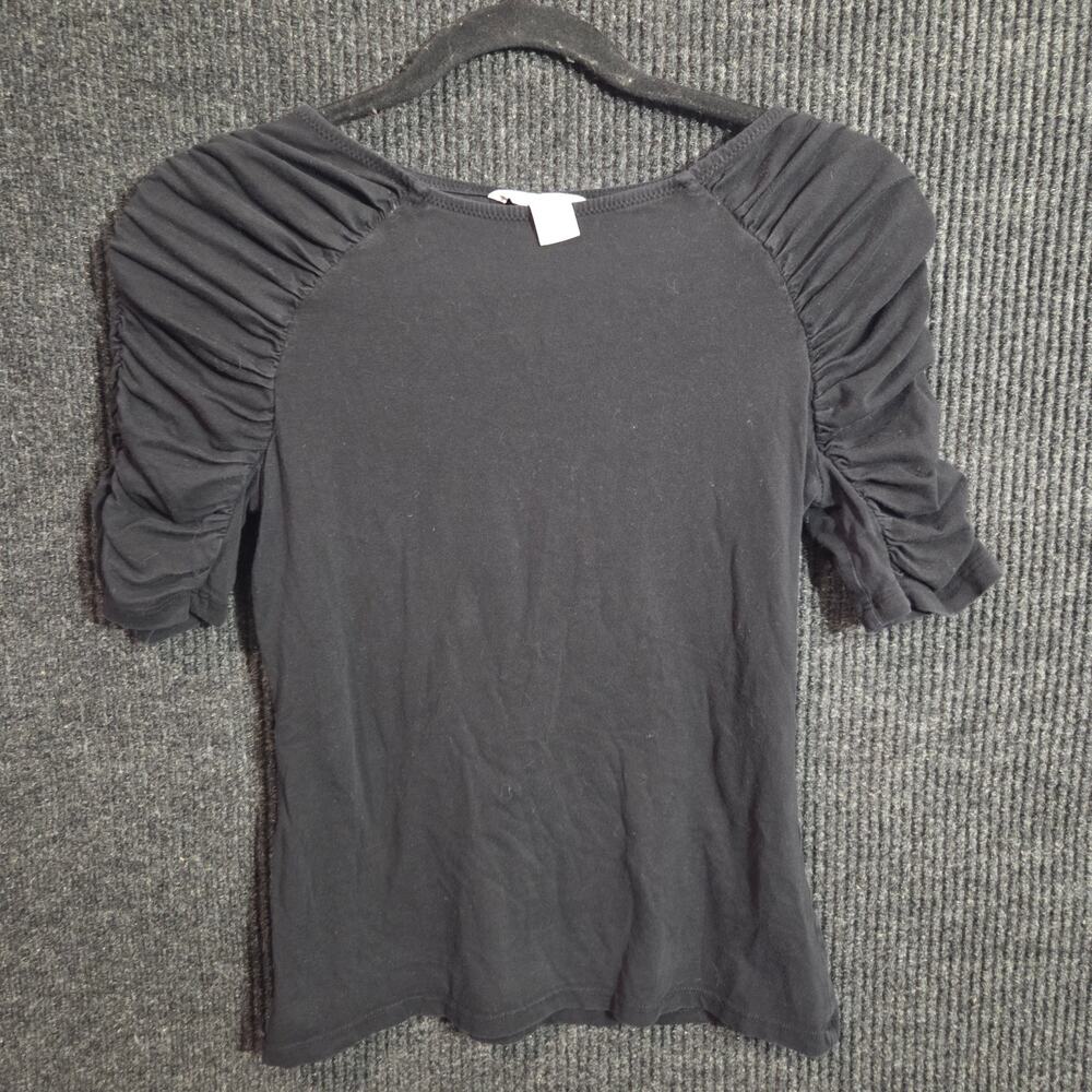 HM Womens S Black Gathered Ruched Short Sleeve Top Fitted Stretch Shirt Alt Goth